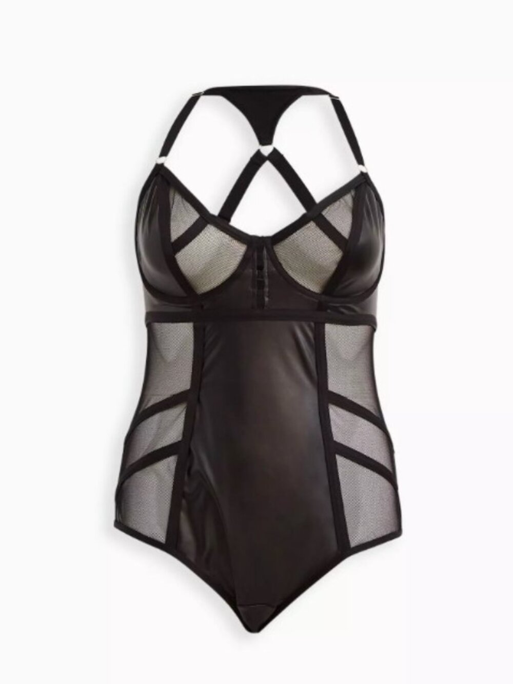 Torrid NWT Underwire Racerback Bodysuit - Faux Leather & Mesh Black size 4